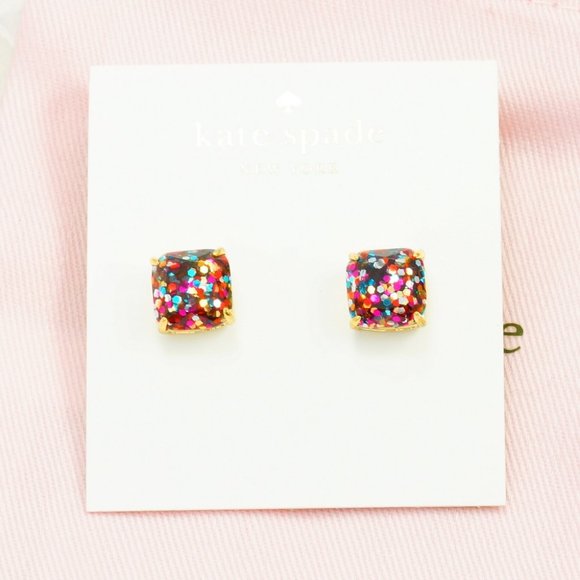 Kate Spade mini square Multi glitter earrings Gold
